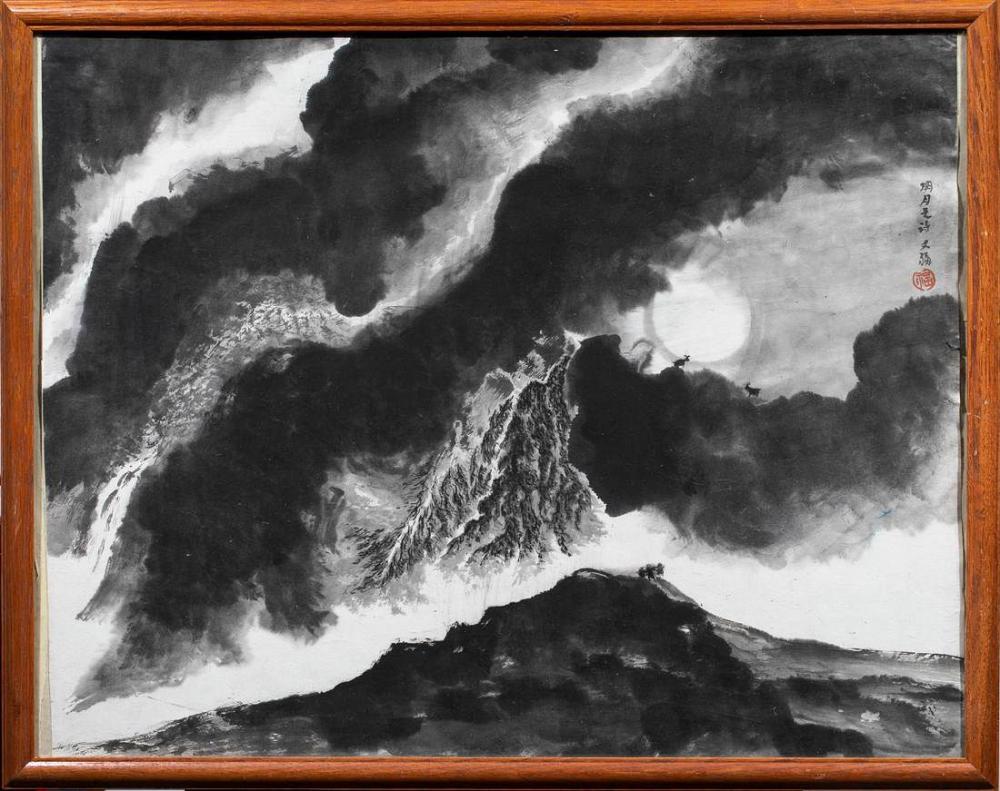 Youfu Jia comparable auction result: jia youfu born 1941 landscape ink on paper signed and with one seal glazed and framed brbr 21 5 h x 27 5 w 54 5 x 69