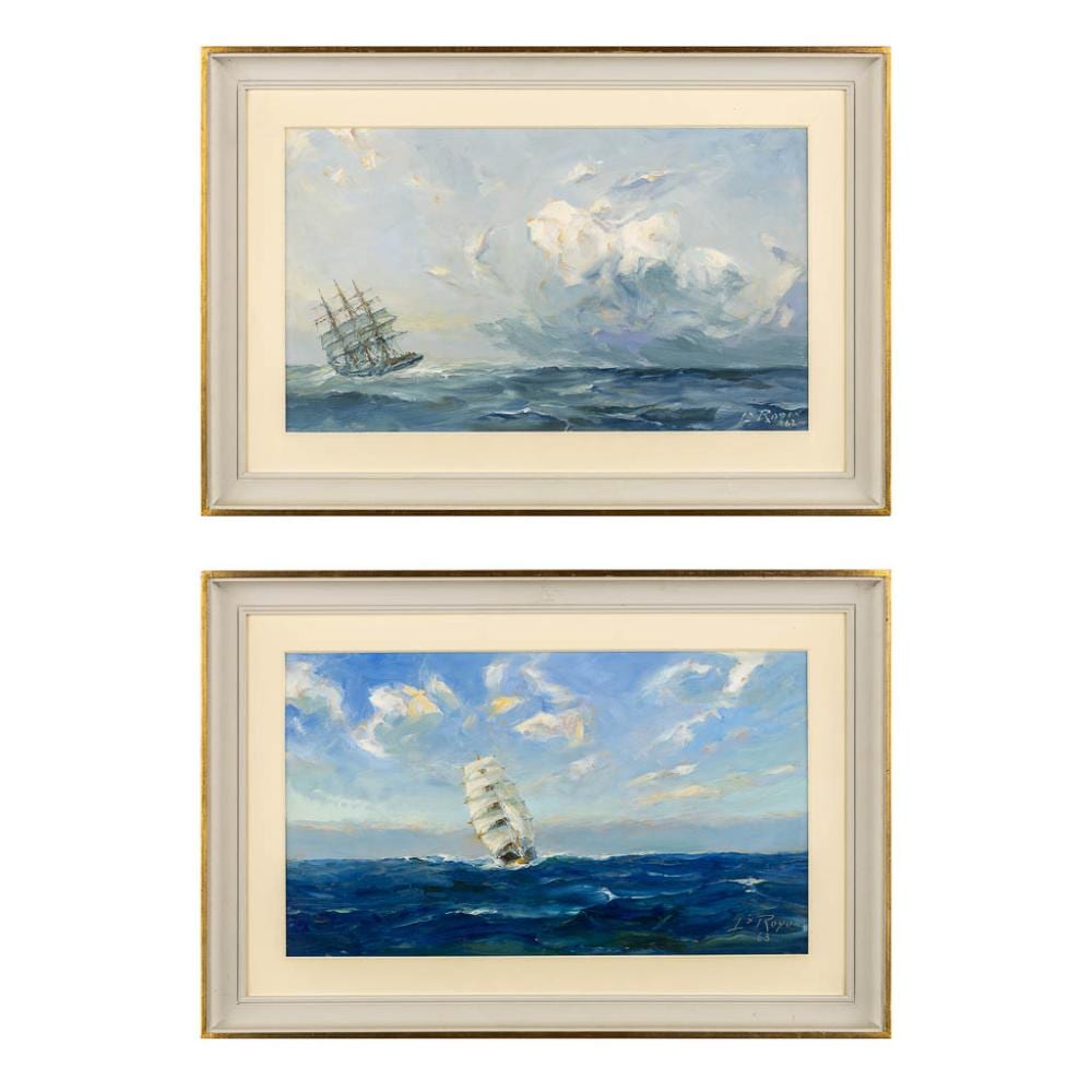 Louis Royon comparable auction result: louis royon 1882 1968 ocean view 2 paintings 1962 1963 w 44 x h 26 cm