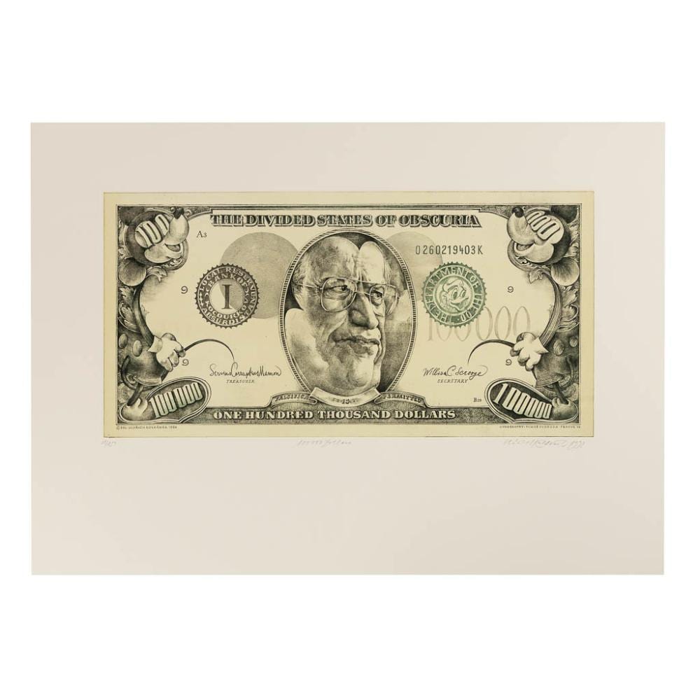Oldrich Kulhanek comparable auction result: oldrich kulhanek 1940 2013 funny money hundred thousand dollars 1993 w 70 x h 50 cm