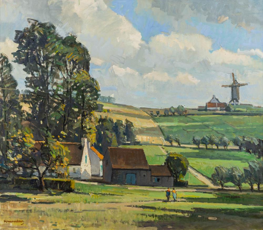 Herman Verbaere comparable auction result: herman verbaere 1906 1993 landschape with a windmill w 80 x h 70 cm