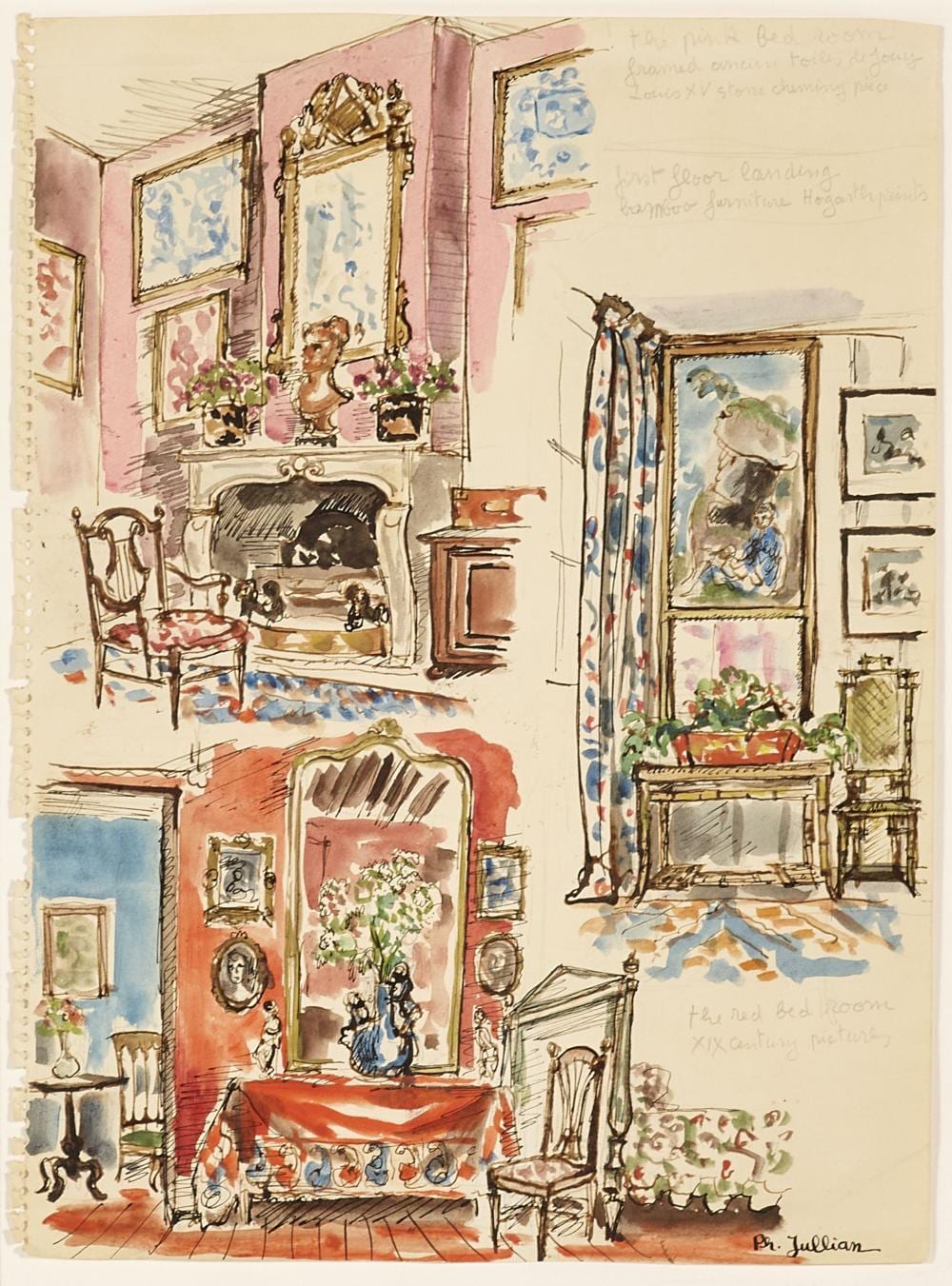 Philippe Jullian comparable auction result: philippe jullian 1919 1977 interior vignettes two works both approximately 12 x 9 in 30 5 x 22 9 cm