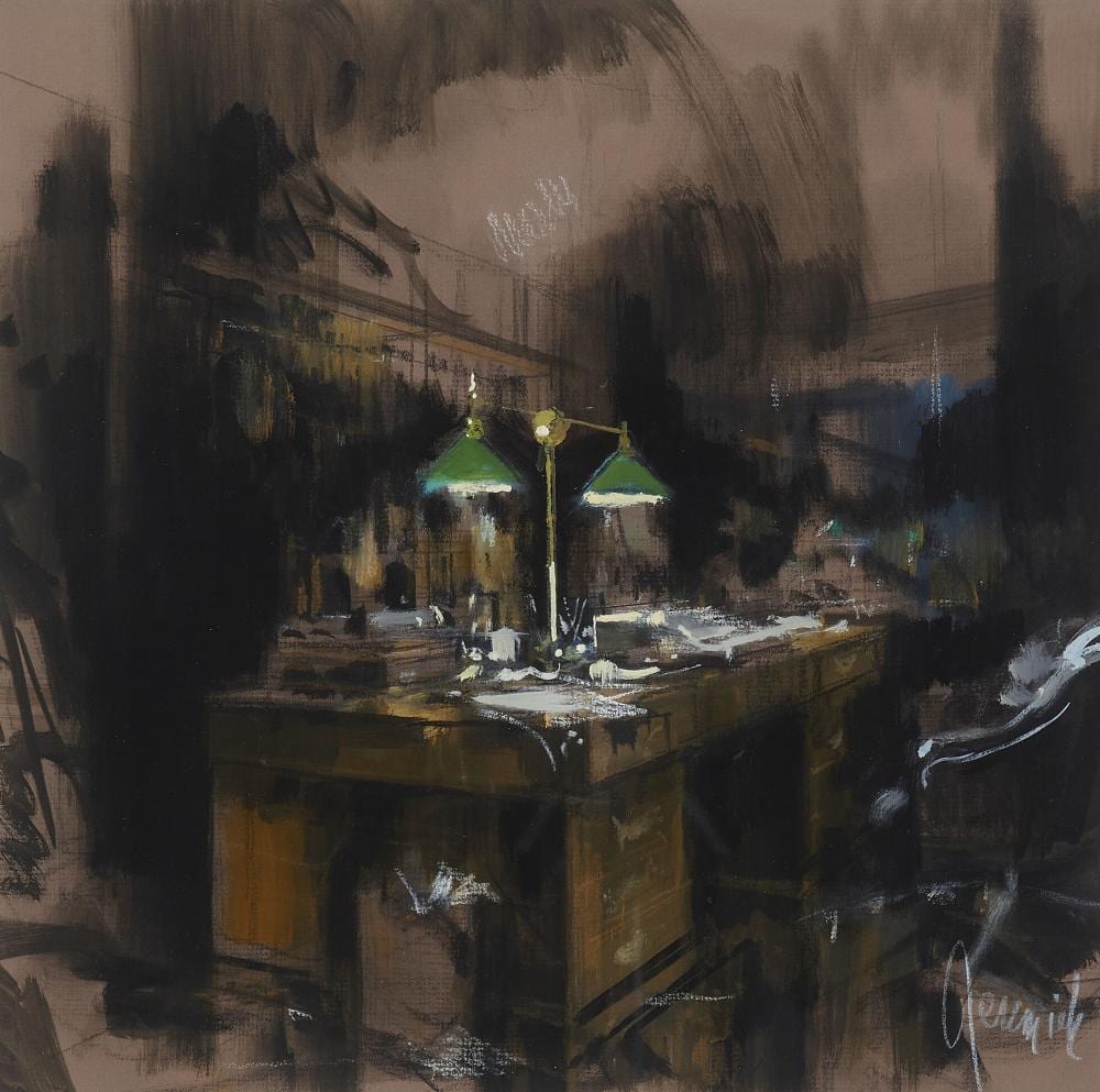 Jeremiah Goodman comparable auction result: jeremiah goodman 1922 2017 the study of playwright edward albee montauk long island 2004 14 x 9 3 4 in 35 6 x 24 8 cm