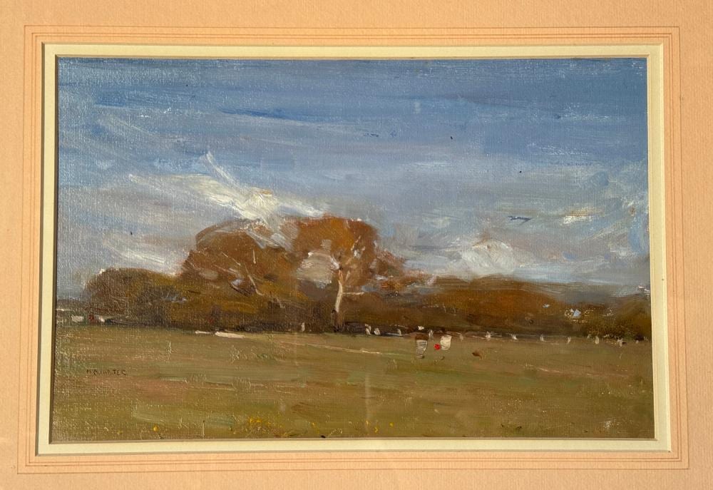 John McQualter comparable auction result: john mcqualter figures in a landscape yarra glen oil on board signed dated 1985