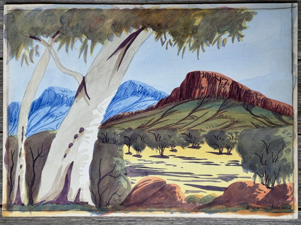 Brenton Raberaba comparable auction result: brenton raberaba hermannsburg artist desert landscape watercolour 1960 s