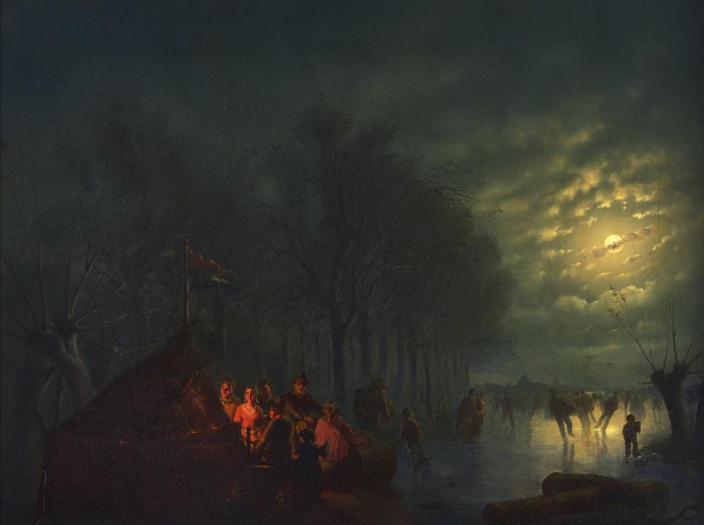 Johan Mengels Culverhouse comparable auction result: johan mengels culverhouse dutch 1820 1891 skaters in a moonlit landscape