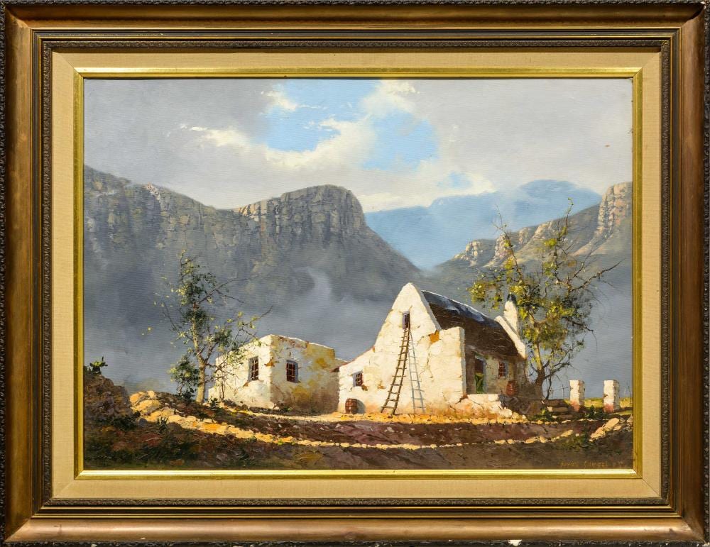 hennie griesel sa 1931 2015 oil mountain landscape with cottages signed dated 89 62 x 88 · 5th Avenue Auctioneers · 2024-10-27 Hennie Griesel comparable auction result: hennie griesel sa 1931 2015 oil mountain landscape with cottages signed dated 89 62 x 88