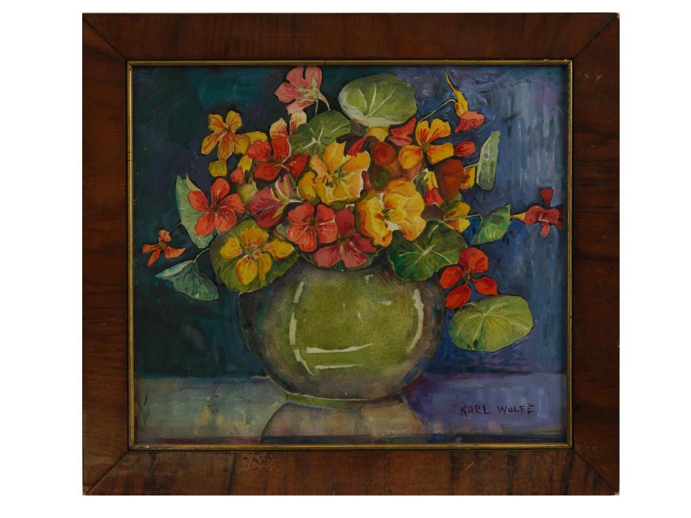 Karl Wolfe comparable auction result: american floral still life painting by karl wolfe