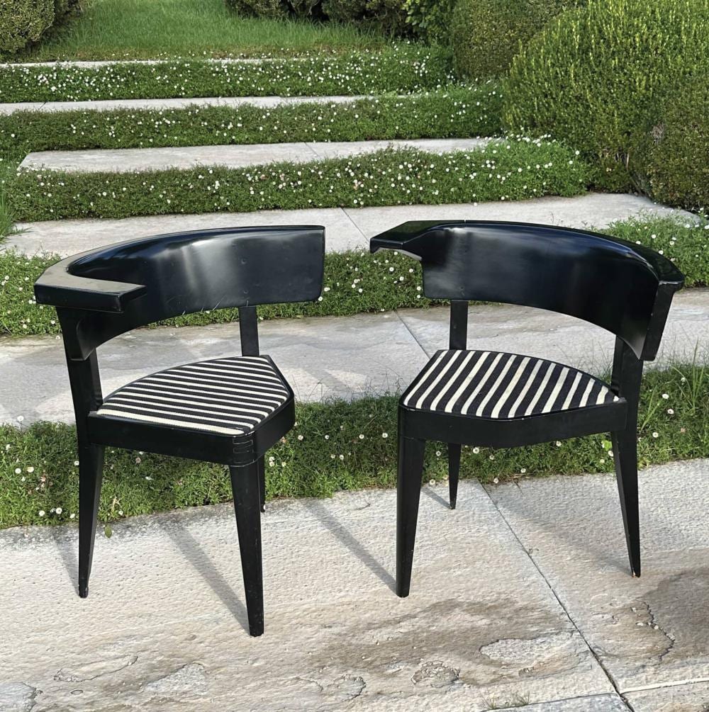 Stefan Wewerka comparable auction result: stefan wewerka 1928 2013 pour tecta paire de chaises asym triques mod le b1 en bois laqu noir assise partie de tissu ray noir et blanc