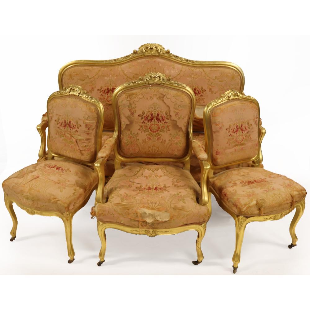 Antique 4 Piece Louis XV Style Giltwood Parlor sold by Clarke Auction Gallery, lot 405 — auction record photograph