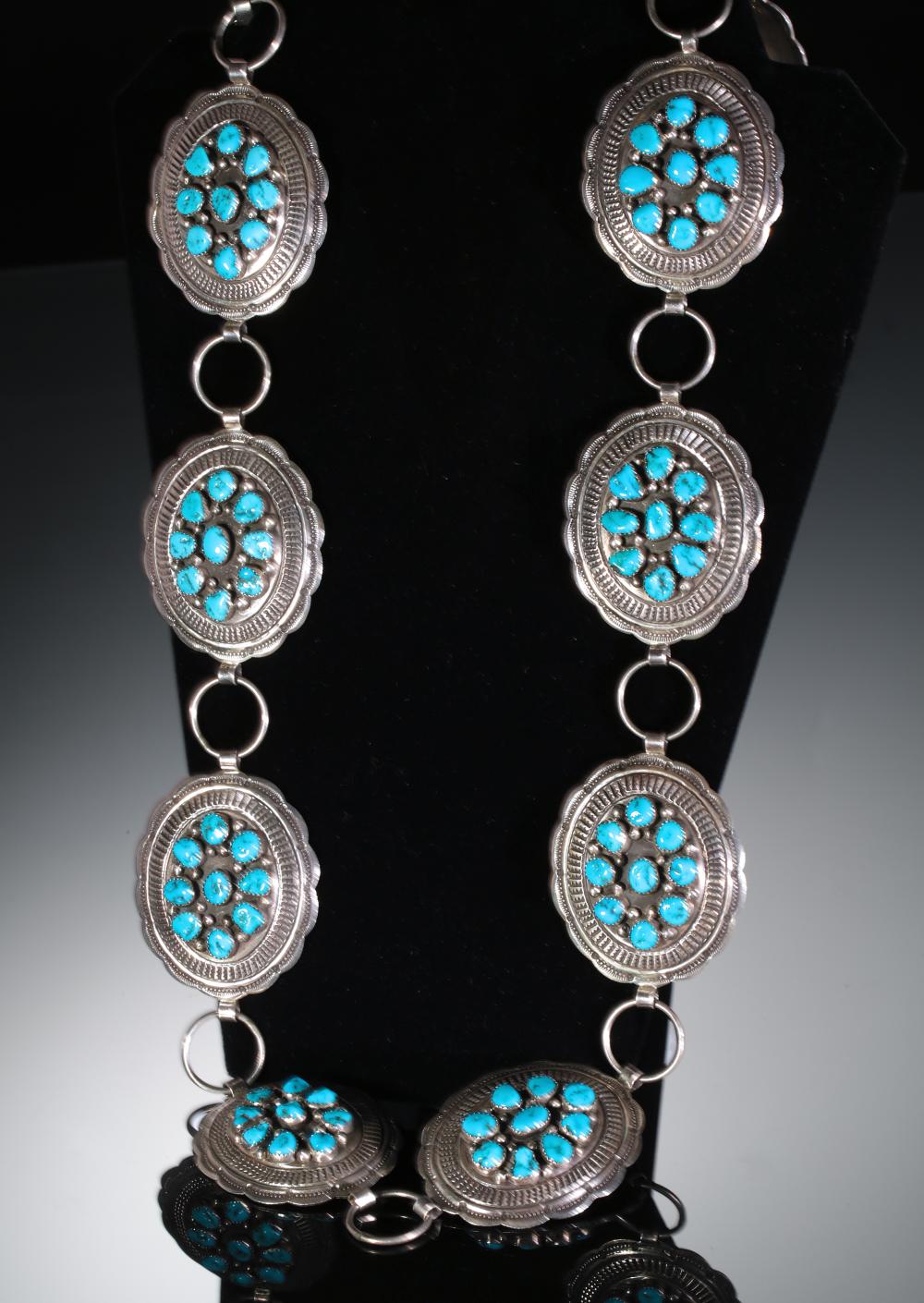 Navajo Silver & Turquoise Cluster Concho Belt Native American Jewelry Signed sold by Ace Of Estates, lot 923093 — auction record photograph
