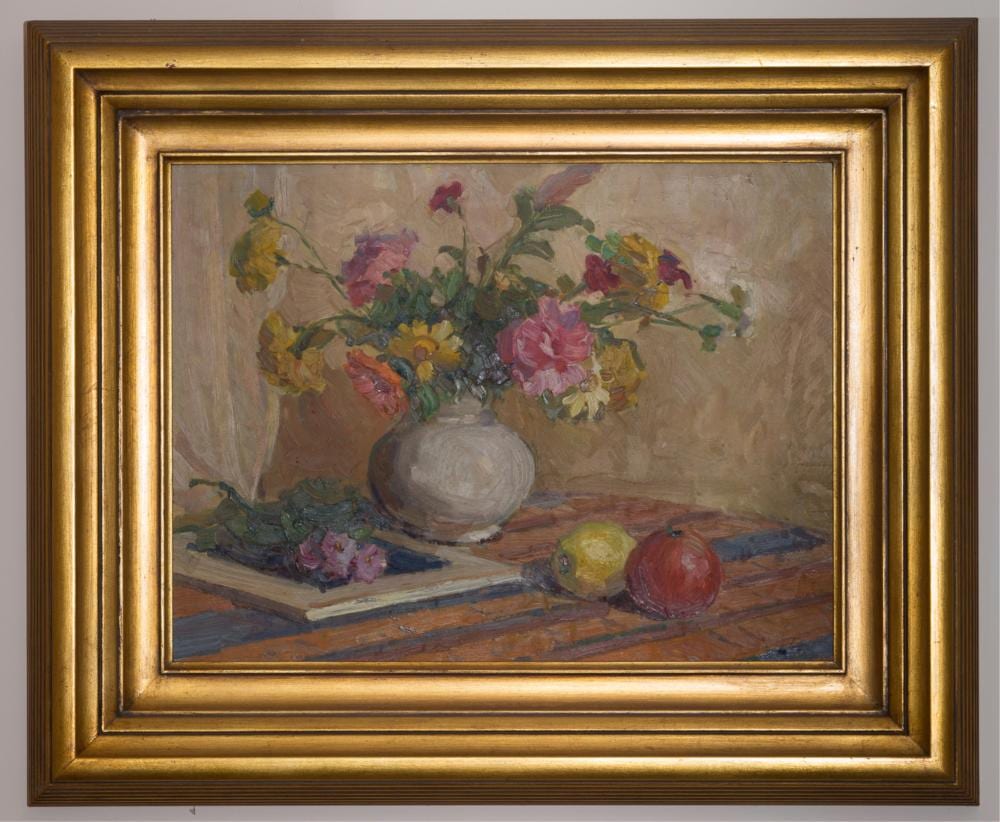Elsa  Russell comparable auction result: elsa mary russell australian 1909 97 still life oil on board 19th century 44 x 33cm image 63 5 x 53cm frame