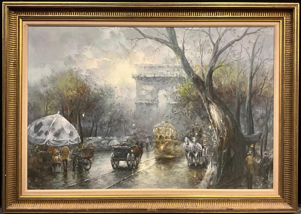 Johnny Gaston comparable auction result: johnny gaston british bn 1955 arc de triomphe after rain signed oil