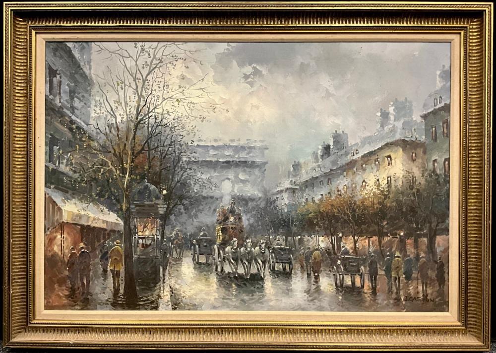 Johnny Gaston comparable auction result: johnny gaston british bn 1955 parisian street with arc de triomphe a