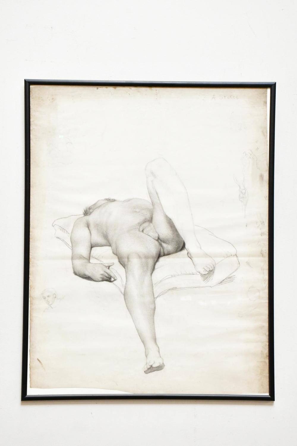 Adrian Scott Stokes comparable auction result: adrian scott stokes 1854 1935 pencil drawing nude male lying on a bed signed 70 x 54cm framed and glazed