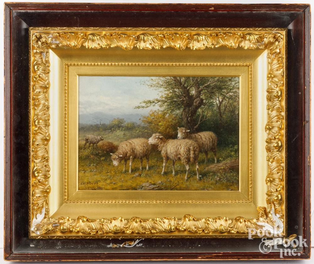 George Riecke comparable auction result: george riecke oil landscape with sheep