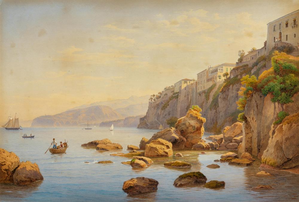 Salomon Corrodi comparable auction result: salomon corrodi view of the bay of sorrento with boats and sailboats