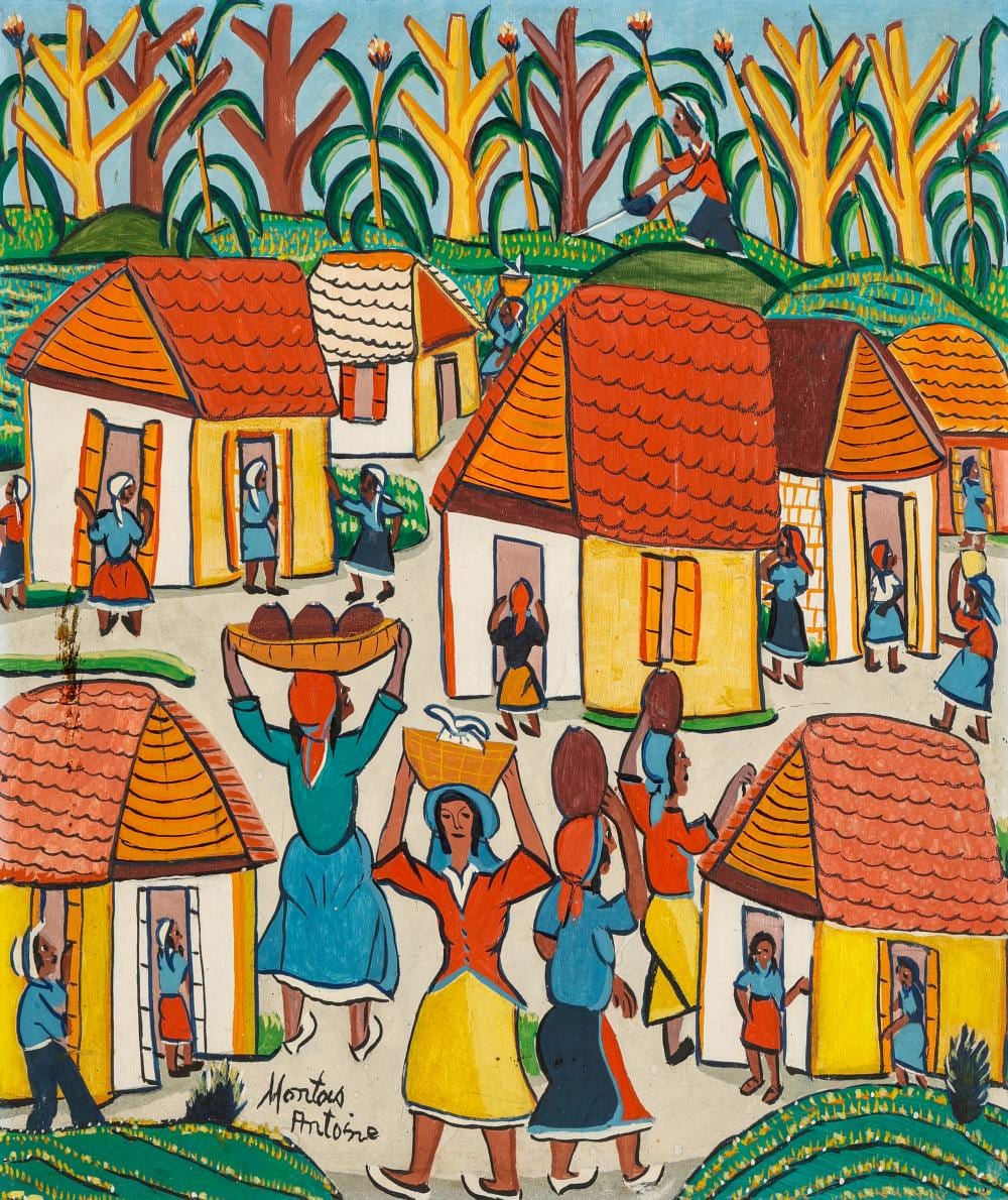 Montas Antoine comparable auction result: montas antoine haitian 1926 1988 village scene
