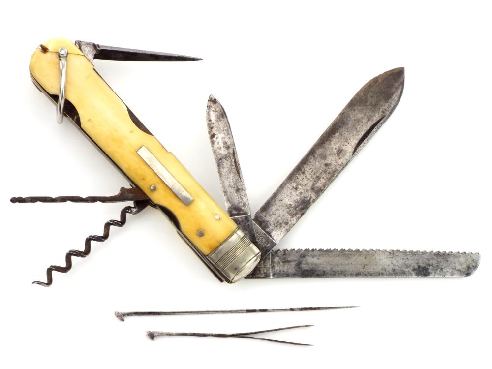 Antique American Civil War Era Fine Multi Bladed Folding Knife & Tools By GREENLEE SHEFFIELD Hand Forged Blades sold by ZevAntiques, lot 23 — auction record photograph