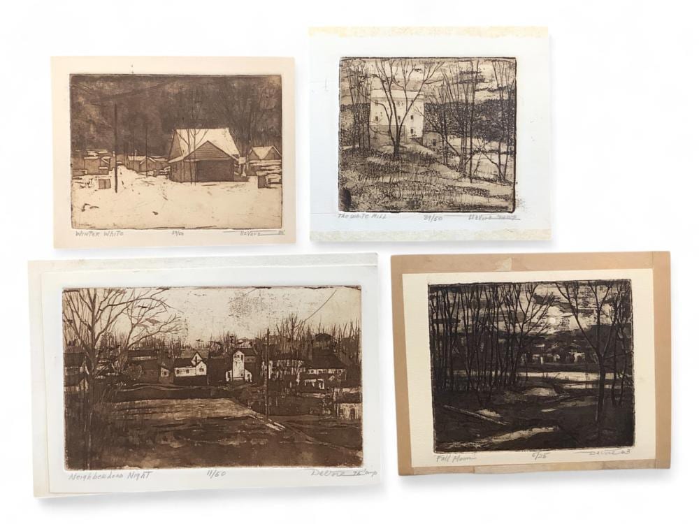 four small intaglio prints by james devore · Apple Tree Auction Center · 2024-10-30 James Devore comparable auction result: four small intaglio prints by james devore