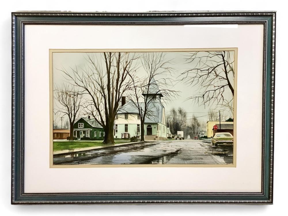 james devore american 1936 2012 street scene after the rain watercolor painting measures 21 x 13 75 frame measures 31 x 23 5 · Apple Tree Auction Center · 2024-10-30 James Devore comparable auction result: james devore american 1936 2012 street scene after the rain watercolor painting measures 21 x 13 75 frame measures 31 x 23 5