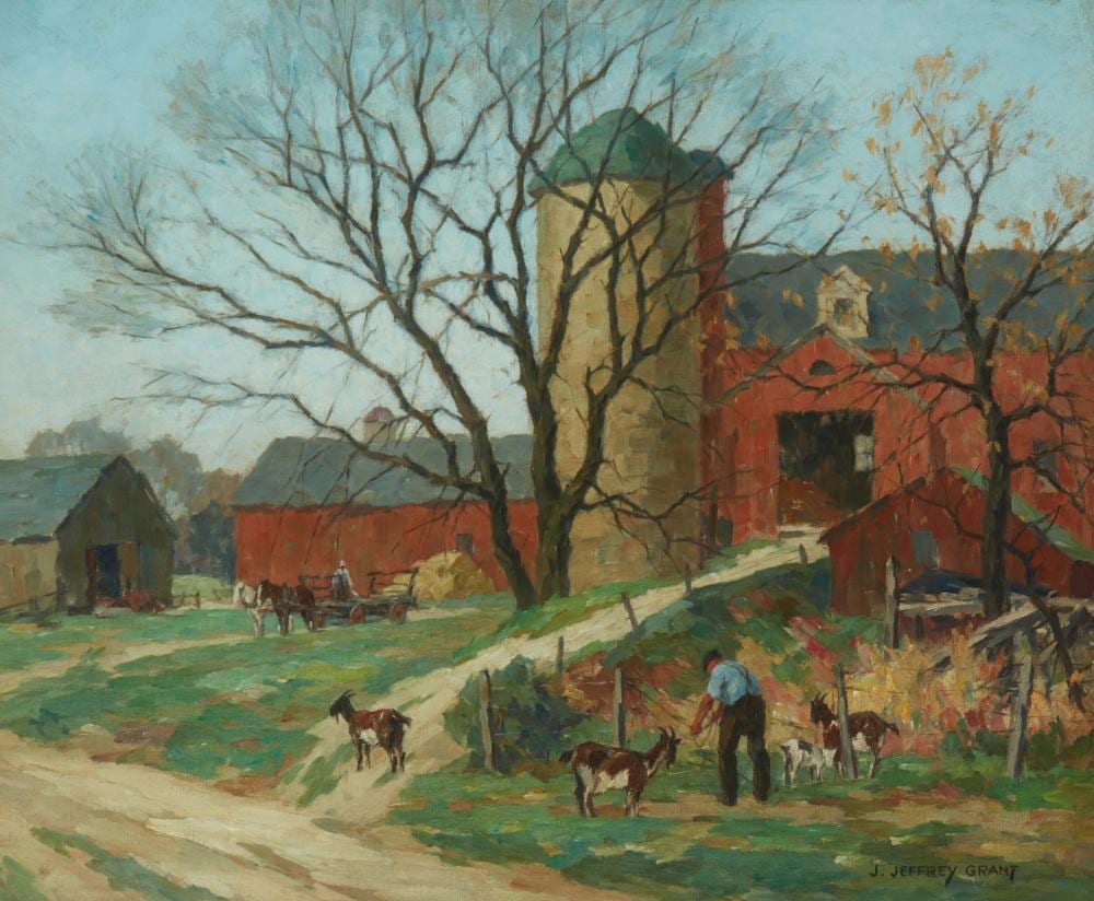 J. Jeffrey Grant comparable auction result: j jeffrey grant 1883 1960 farm scene with farmer and goats