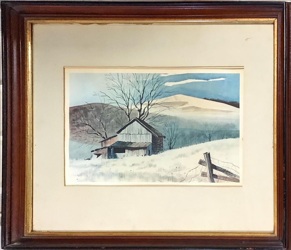 Leland McClelland comparable auction result: leland mcclelland watercolor of barn in winter