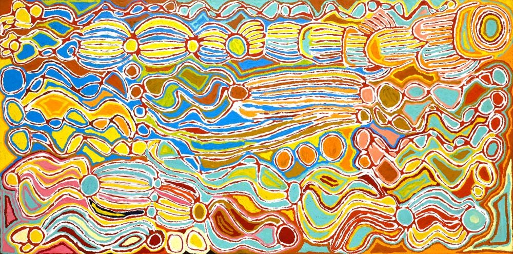 Judy Watson Napangardi comparable auction result: judy watson napangardi mina mina jukurrpa 2009
