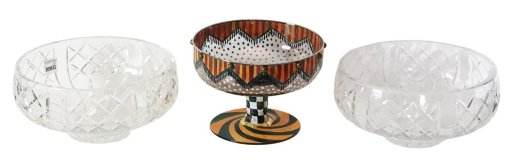 Pair of Crystal Bowls, MacKenzie-Childs Compote sold by Kaminski Auctions, lot 27 — auction record photograph
