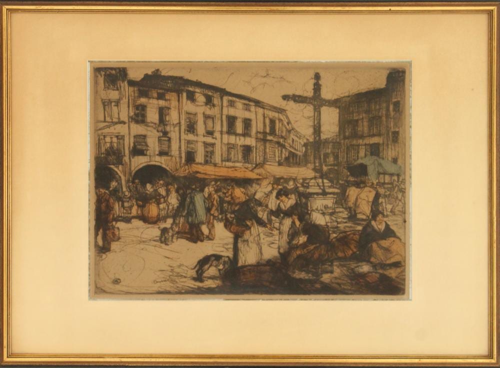 Armand Coussens comparable auction result: armand coussens 1881 1935 french market scene etching in colors