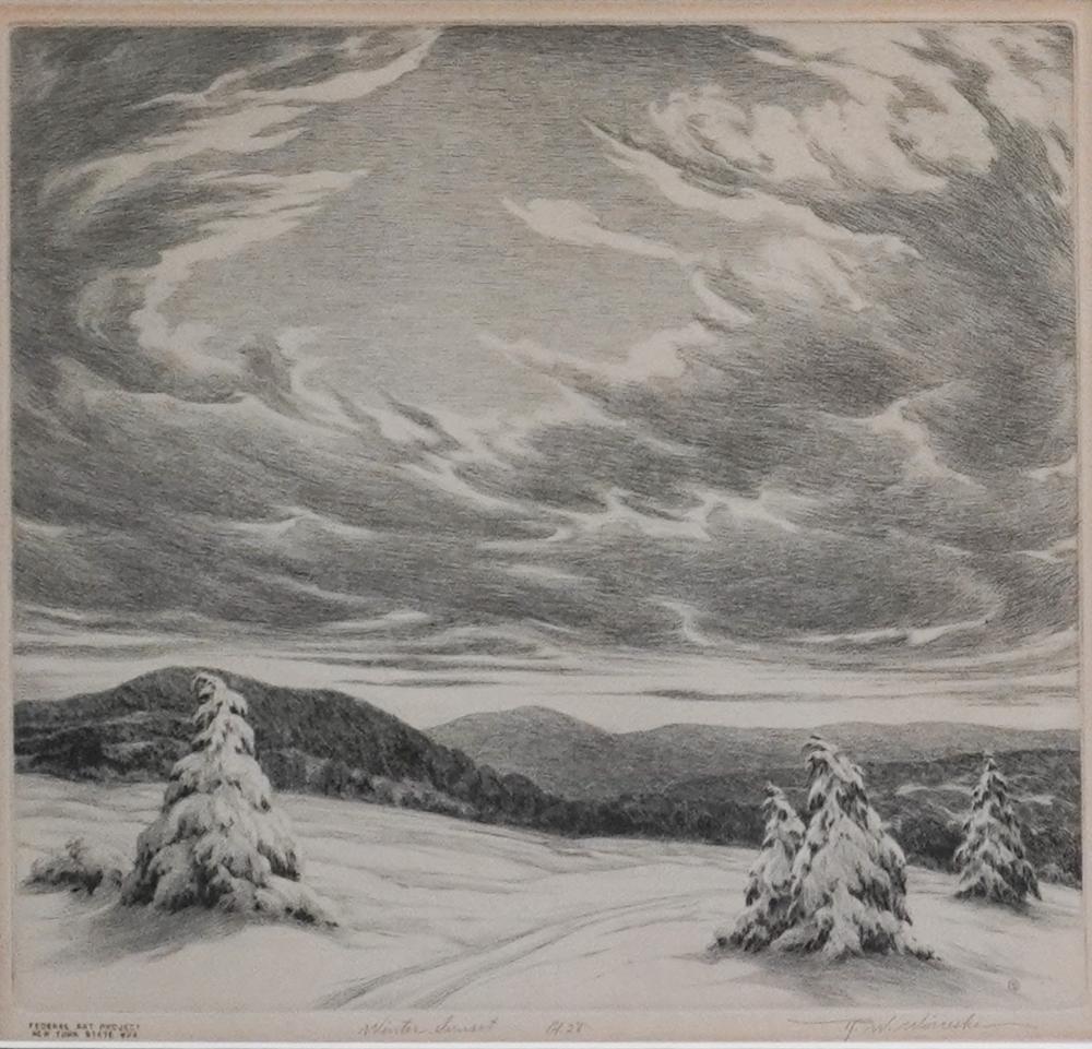 Ronau William Woiceske comparable auction result: ronau william woiceske american 1887 1953 winter sunset etching from an edition of 28 signed in graphite l r frame 17 3 4 x 17 3 4 in 45 1 x 45 1 cm