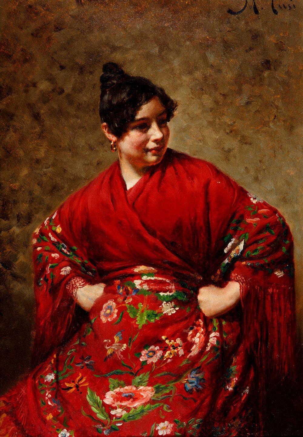 Manuel Cusí Ferret comparable auction result: manuel cus ferret vilanova i la geltr barcelona 1857 barcelona 1919 young woman with red mantilla oil on canvas signed in the upper margin