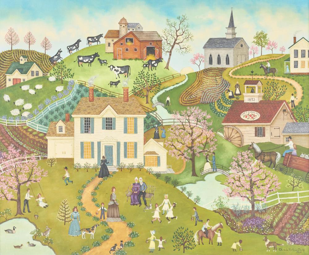 Linda Nelson Stocks Folk Art Painting sold by Revere Auctions, lot 743 — auction record photograph