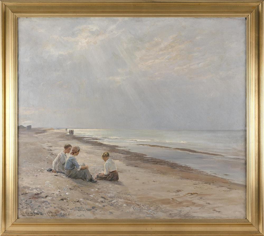 Knud Erik (1865) Larsen comparable auction result: knud erik larsen denmark 1865 1922 three girls seated on the beach oil on canvas 33 5 x 38 framed 39 x 44