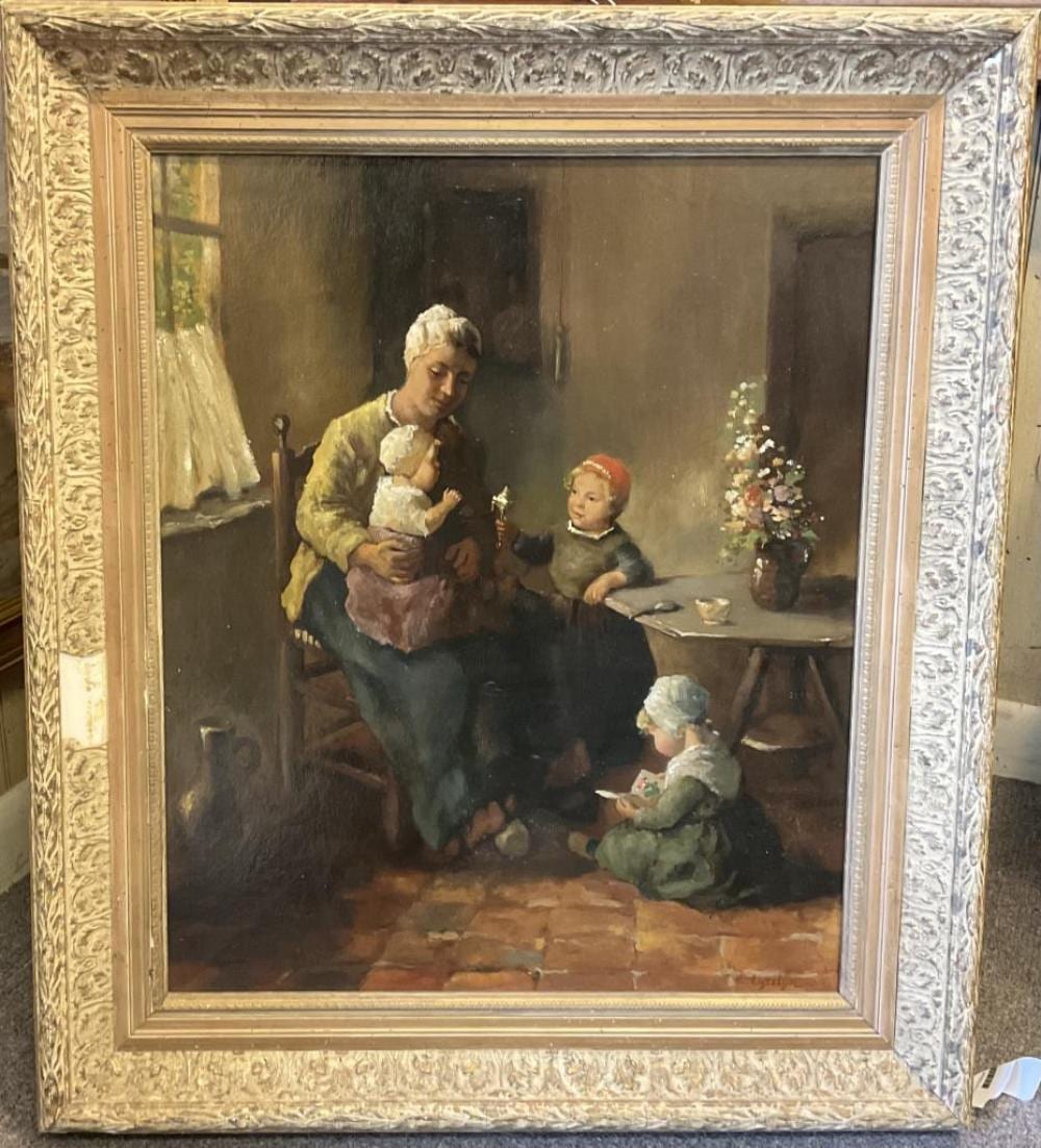 Evert Jan Ligtelyn comparable auction result: evert jan ligtelijn the netherlands 1893 1975 interior scene with a mother and her children gathered around a table oil on board 24 x 19 5 framed 31 5 x 26 5