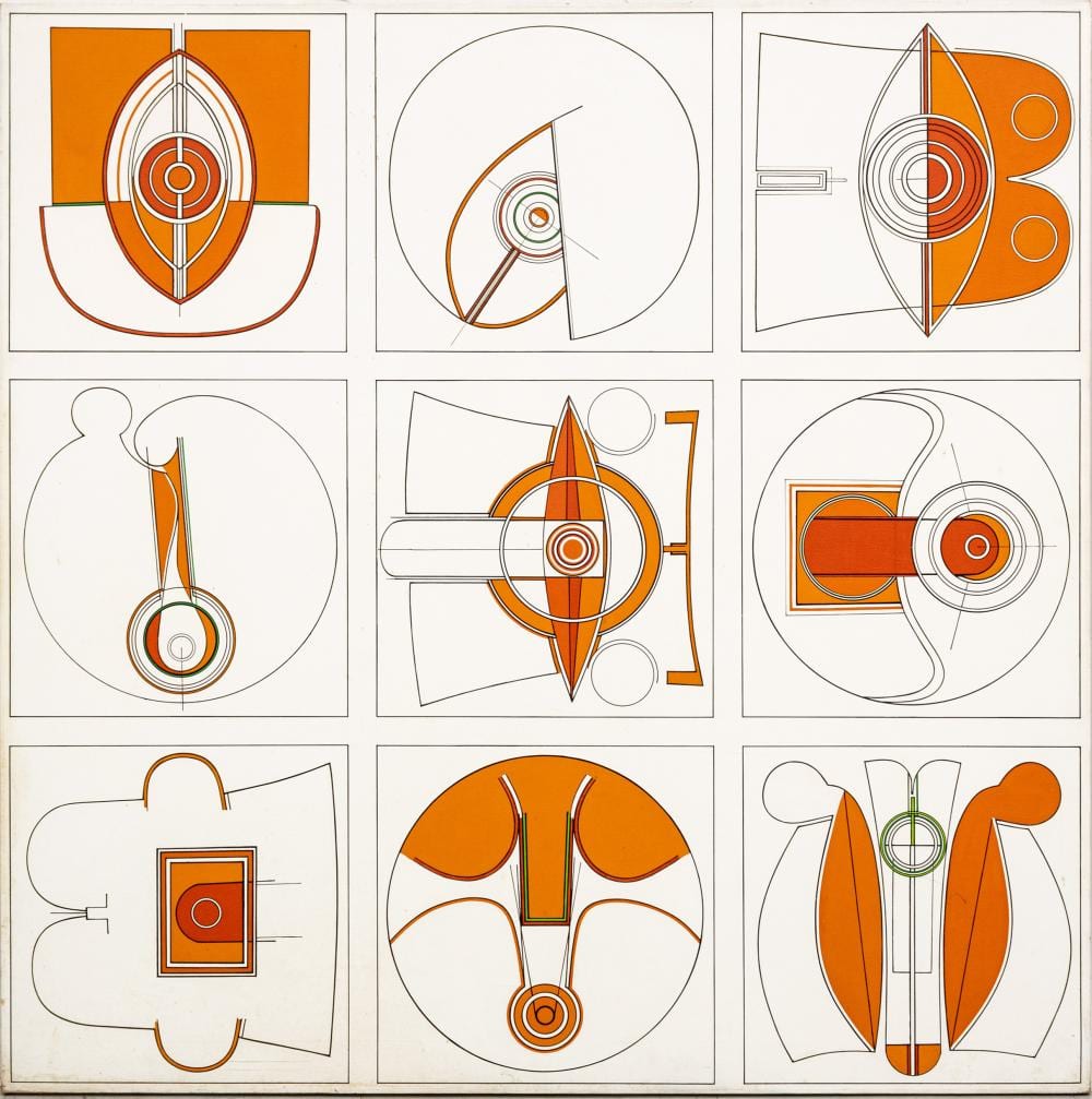Takeshi Kawashima comparable auction result: takeshi kawashima japanese b 1930 acrylic on canvas ca 1967 h 55 w 55