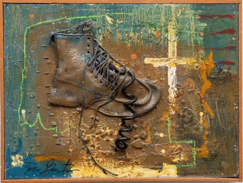 Tyree Guyton comparable auction result: tyree guyton american b 1955 mixed media on board 1988 urban child h 17 75 w 24