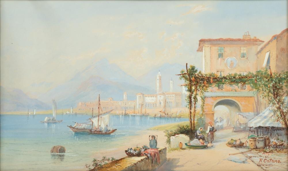 Frank Catano comparable auction result: frank catano italian 1880 1920 watercolor and gouache on paper italian coastal scene h 12 w 19