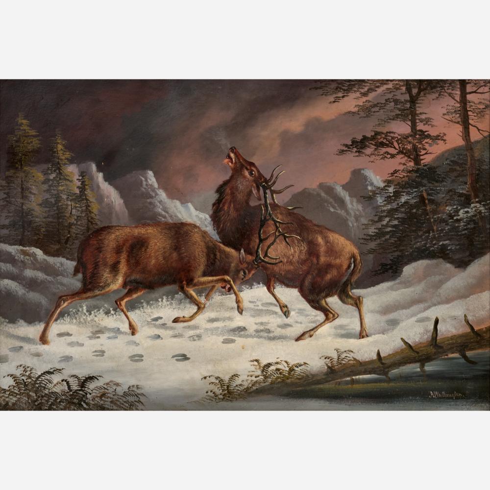 Alfred Worthington comparable auction result: alfred worthington 1835 1927 oil of stag fight
