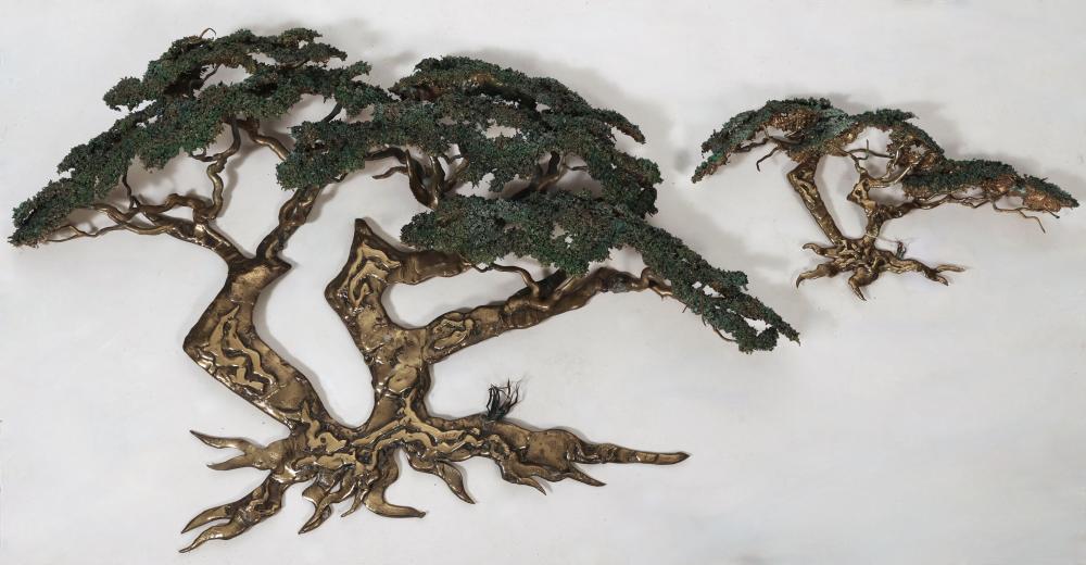 Danny Garcia comparable auction result: danny garcia california 1929 2012 california cypress trees a two part wall hanging gilt and painted bronze 10 x 19 and 25 x 36