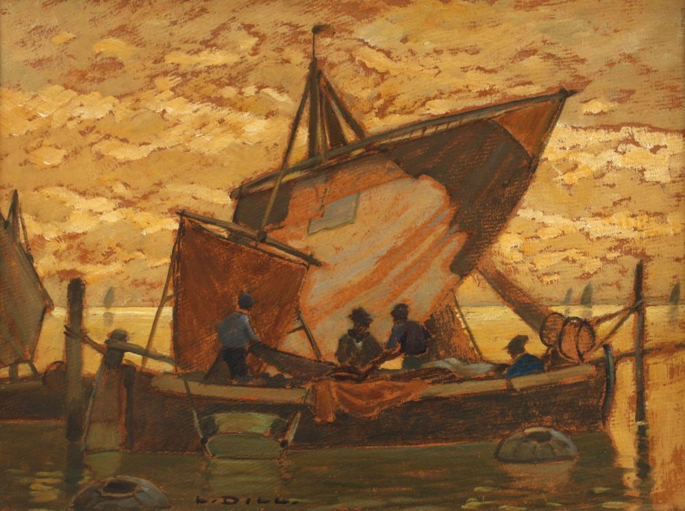 Ludwig Dill comparable auction result: ludwig dill fischerboote am abend