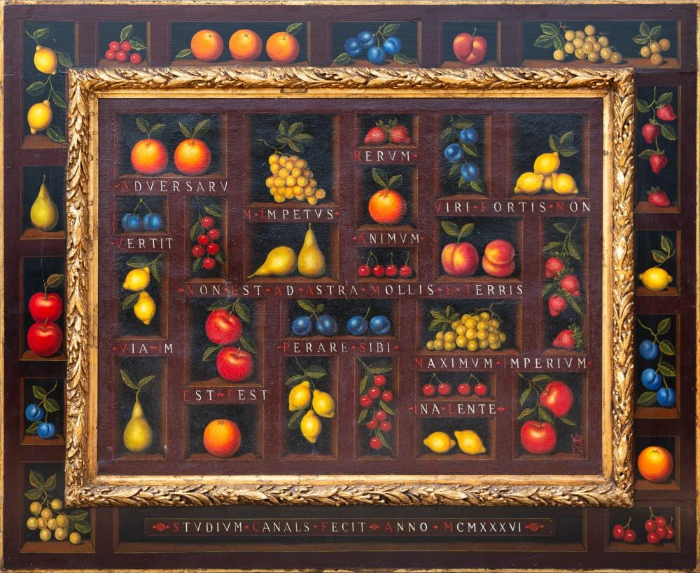 Miquel Canals comparable auction result: miguel canals spanish 1925 1995 trompe l oeil still life with fruit