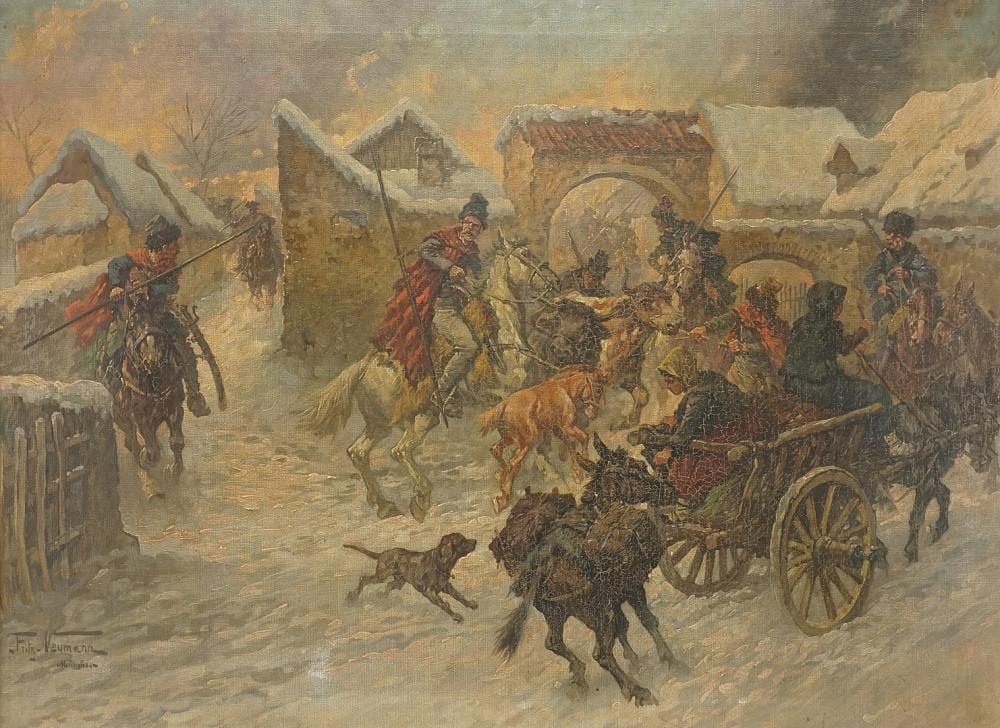 fritz neumann 1881 1919 cossacks attack a village · Kunst- und Auktionshaus Quedlinburg · 2024-11-23 Fritz (1881) Neumann comparable auction result: fritz neumann 1881 1919 cossacks attack a village