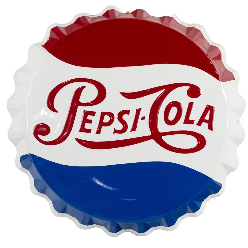 30" Pepsi Cola Bottle Cap Tin Advertising Sign sold by Donley Auction Services, lot 2245D — auction record photograph