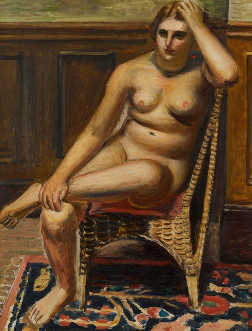Zenzaburo Kojima comparable auction result: zenzaburo kojima nude sitting in rattan chair