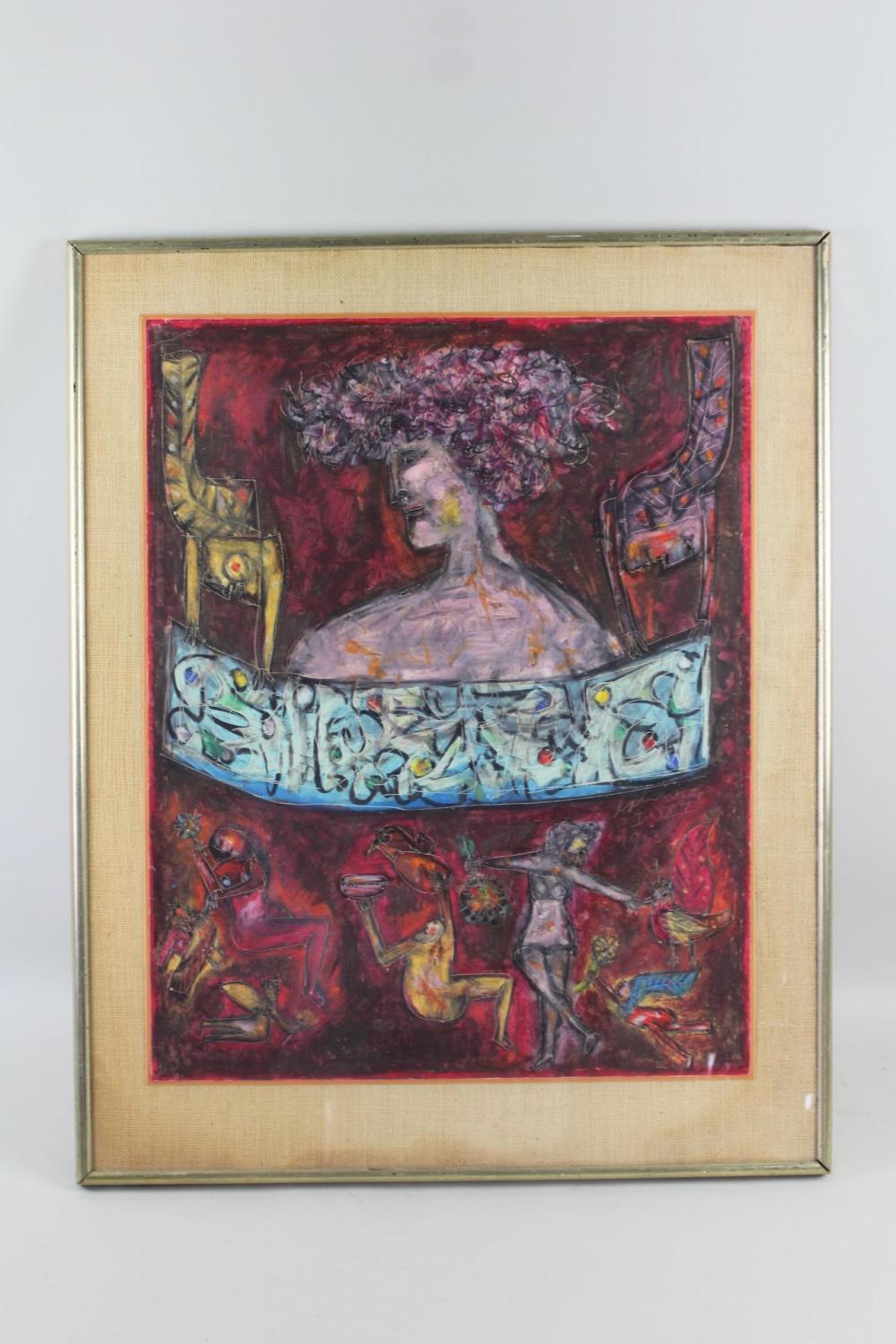 Norman Laliberte Figural Abstract Gouache Painting, 1963 sold by Public Sale Auction House, lot 230 — auction record photograph