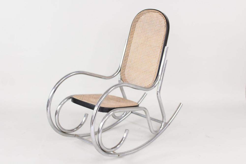 Mid-Century Modern Cesca Style Wicker & Chrome Rocking Chair, Marcel Breuer sold by Public Sale Auction House, lot 264 — auction record photograph