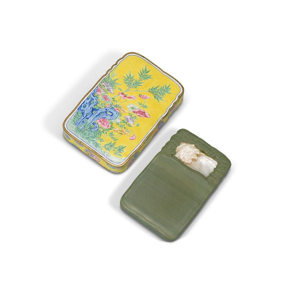 An Imperial Mother-Of-Pearl Inset Songhua Rectangular INK STONE WITH A PAIN comparable sale