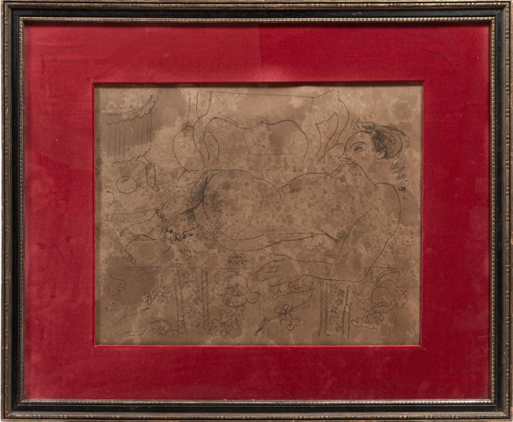 Henri Matisse, French 1869-1954, Nu Couché Sur Sol Fleuri, lithograph, sheet 19 7/8 in. x 25 7/8 in. sold by Neal Auction Company, lot 371 — auction record photograph