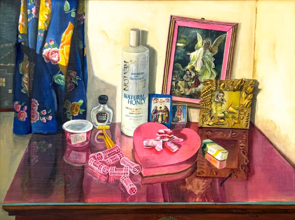 Elena Climent comparable auction result: elena climent mesa rosa con objetos