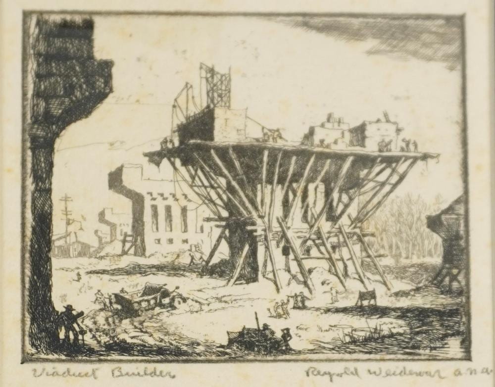 Reynold Henry Weidenaar comparable auction result: reynold henry weidenaar american 1915 1985 viaduct builder etching mat 16 x 12 in 40 6 x 30 5 cm